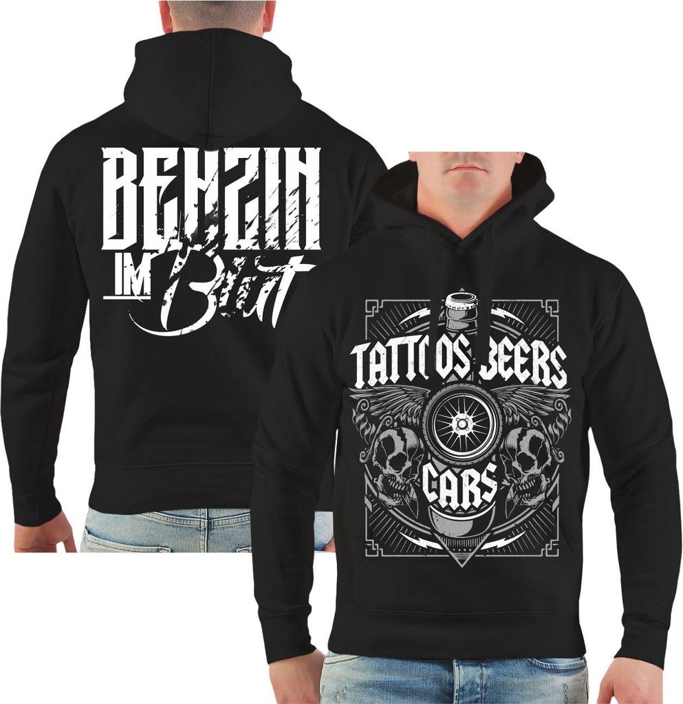 Herren Kapuzenpullover Benzin im Blut Tattoos Beers Cars