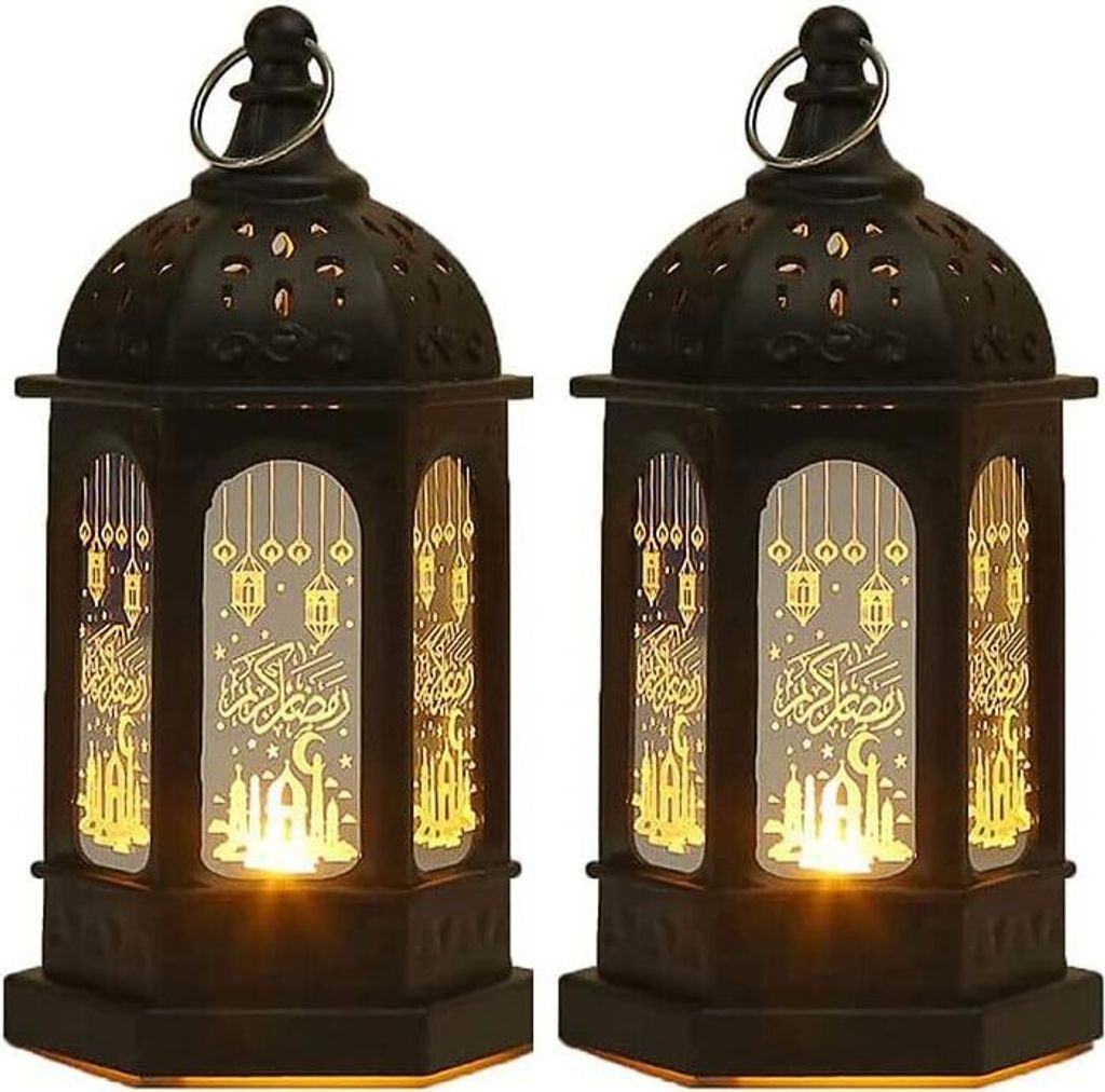 2x Ramadan Deko Lampe,Eid Mubarak LED Laterne Mond Stern Dekoration,Ramadan Dekoration Muslimische Festival Dekorative