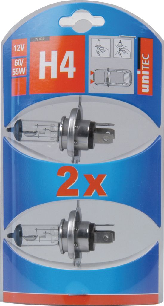 UNITEC Hauptscheinwerfer-Lampen im Doppelpack 2 x H4