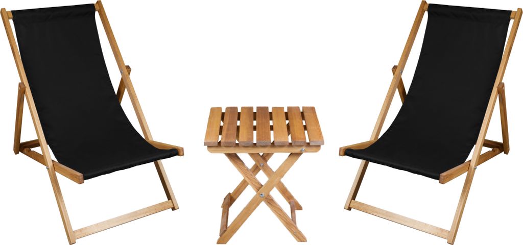 2 x Liegestuhl + Beistelltisch Strandliege Holz Sonnenliege Produktbild 
