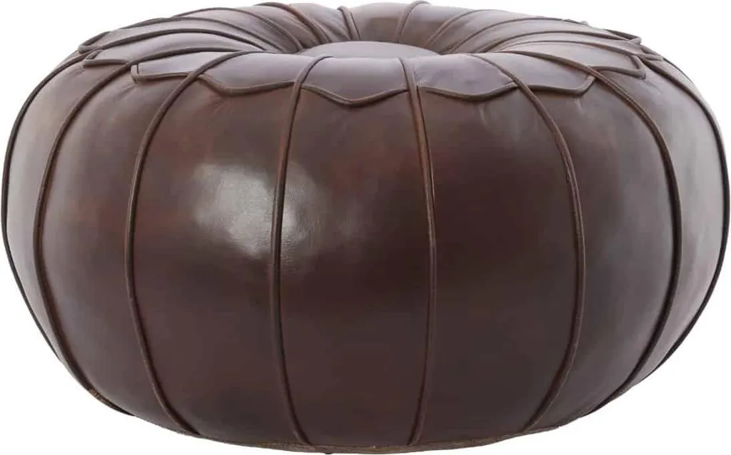 Pouf CALIMA en cuir marron Ø58 cm, idéal comme siège d’appoint salon