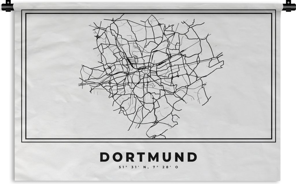MuchoWow Wandteppich Wandbehang Stadtplan - Deutschland - Schwarz und weiß - Dortmund - Karte 60x40 cm Tapisserie Dekoration Wandtuch - Wanddeko...