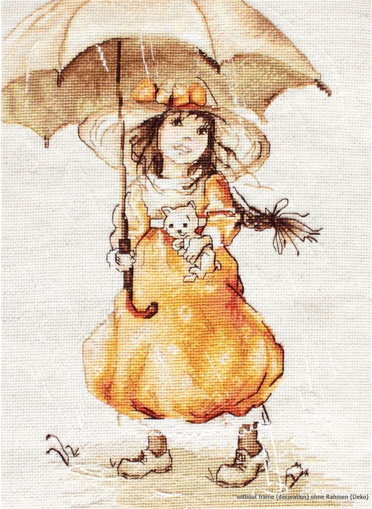 Auslaufmodell Luca-S Kreuzstich Set "Unter dem Regenschirm", Zählmuster, 20,5x28,5cm