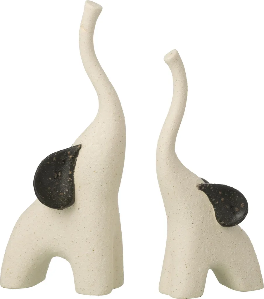 Duo éléphants décoratifs en grès bicolore blanc et noir style épuré
