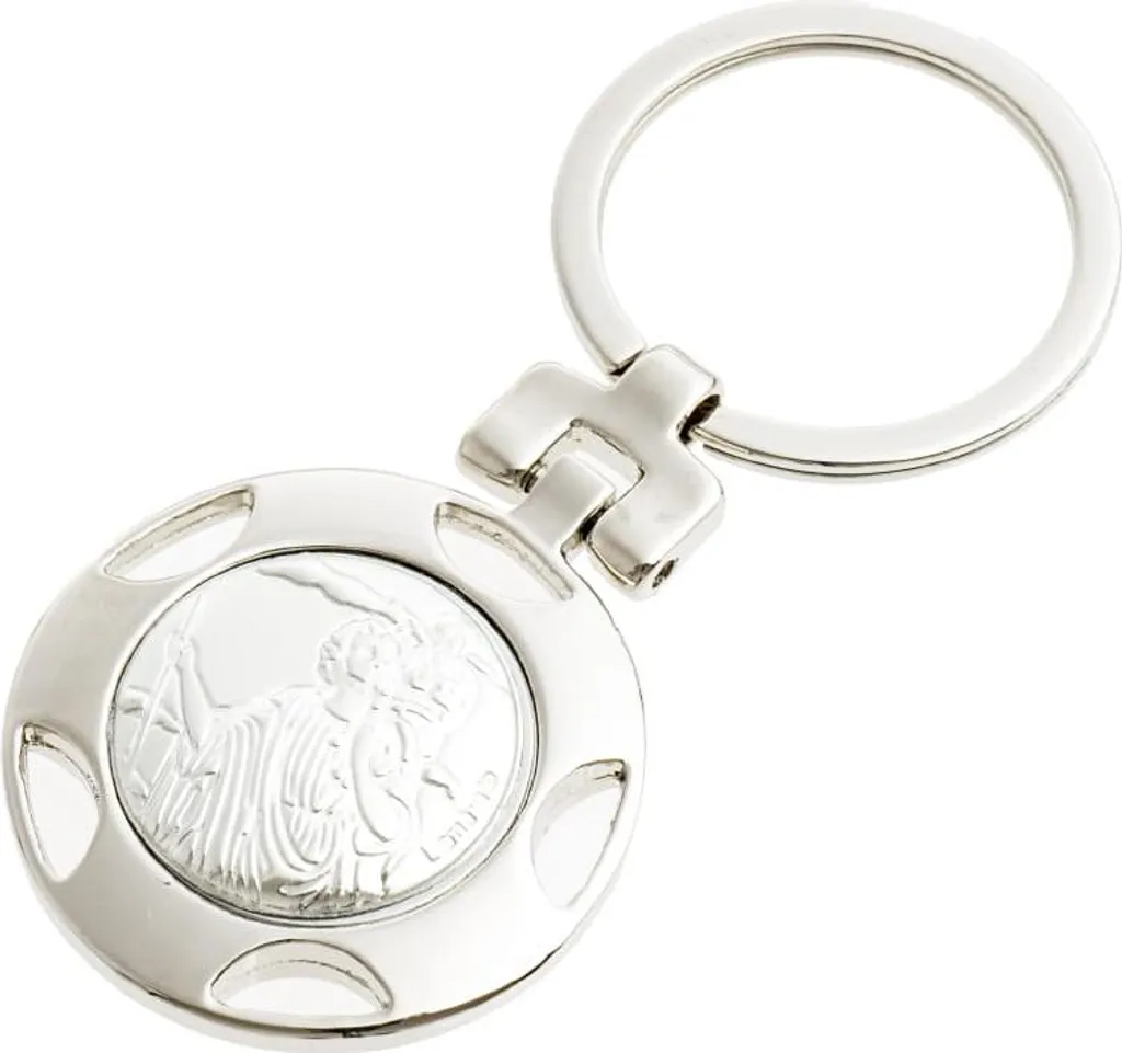 Porte-clés saint Christophe en argent brillant avec gravure détaillée