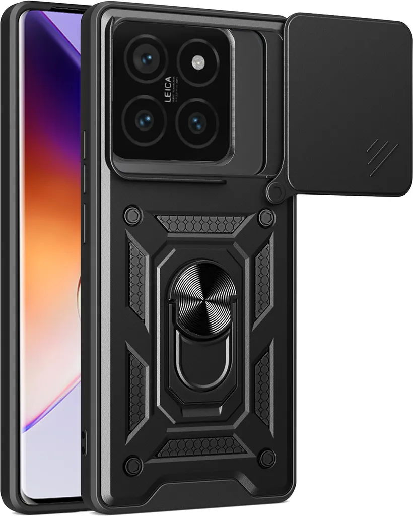 Cover Xiaomi 14T Pro Antiurto: Custodia TPU Nera con Ring Kickstand