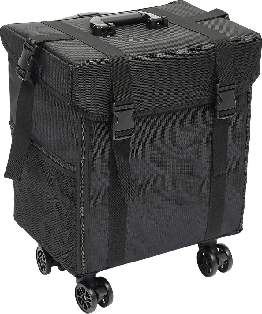 Valise maquillage souple en canvas noir 75 litres avec roulettes fluides