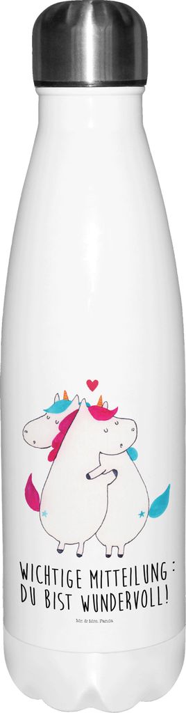 Mr. & Mrs. Panda Trinkflasche Einhorn Mitteilung - Weiß - Geschenk, trinkflaschen, Thermosflasche, Wasserflasche, Thermos, Partner, thermosflasche...