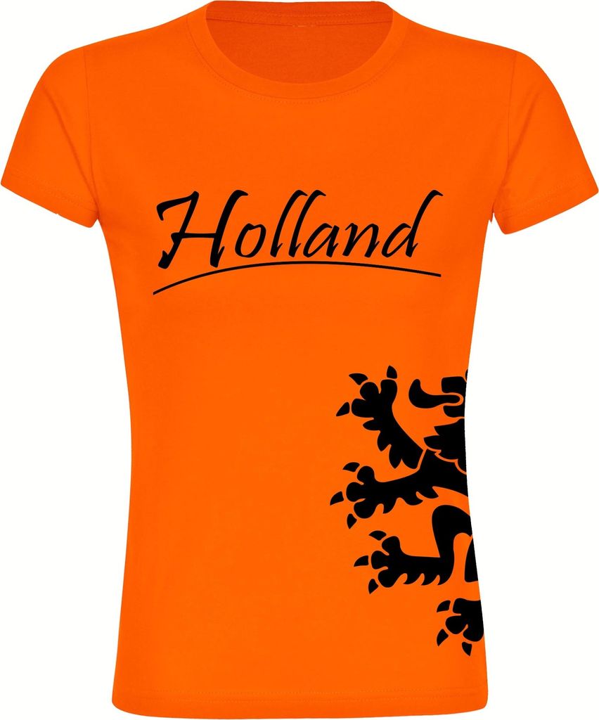 multifanshop Damen T-Shirt - Holland - Löwe seitlich, orange-1, Größe XL