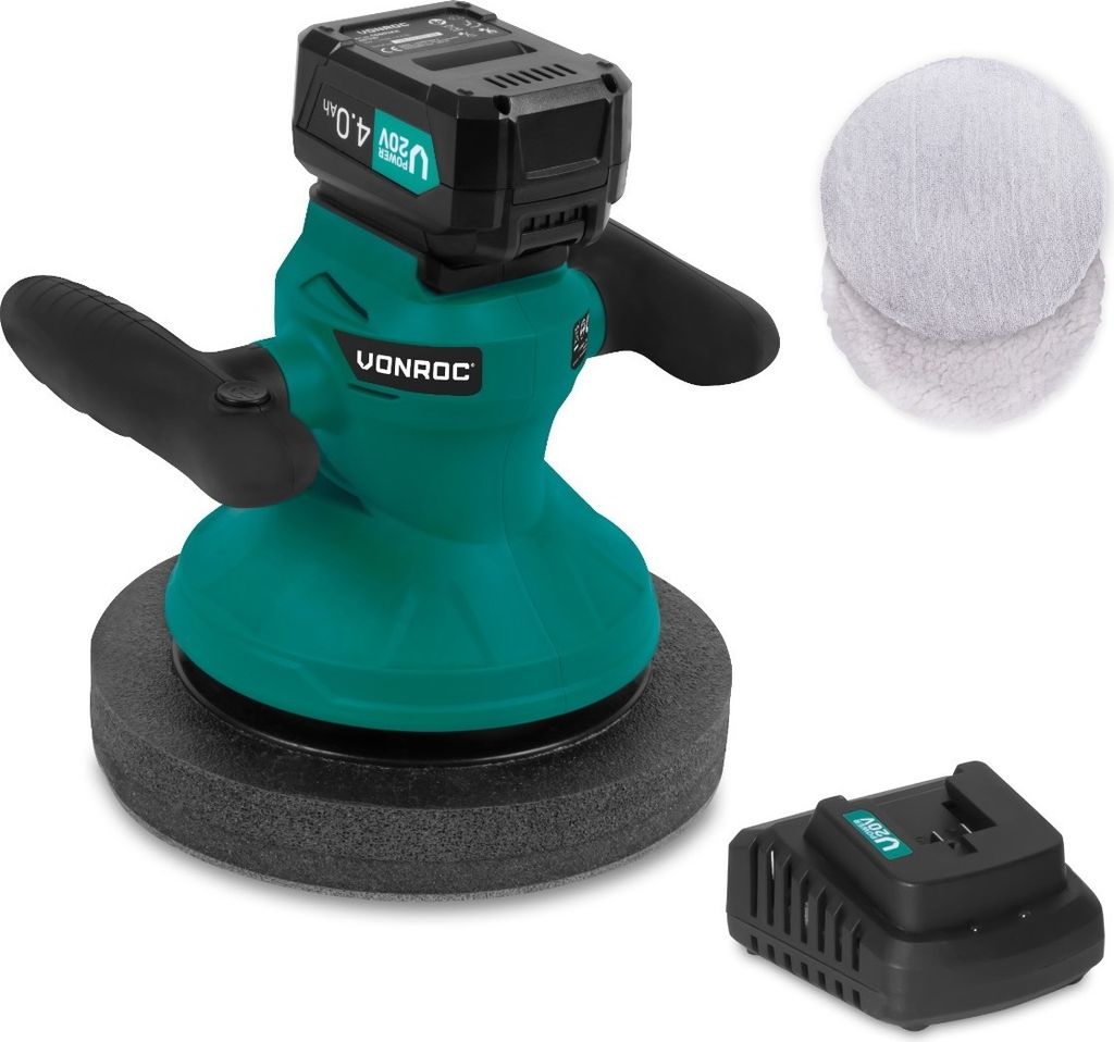Vonroc Poliermaschine 20V - Ø240mm - Inkl. 2 Polierhauben - Inkl. 4.0Ah Akku und Schnellladegerät