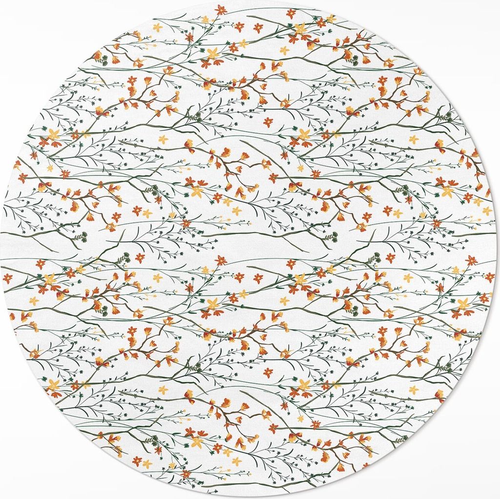 Blumen und Zweige im Boho-Stil– Vinylteppich – Indoor Teppich – Flur – Pflegeleicht – Runder Teppich – PVC Teppich – Outdoor Teppich ...