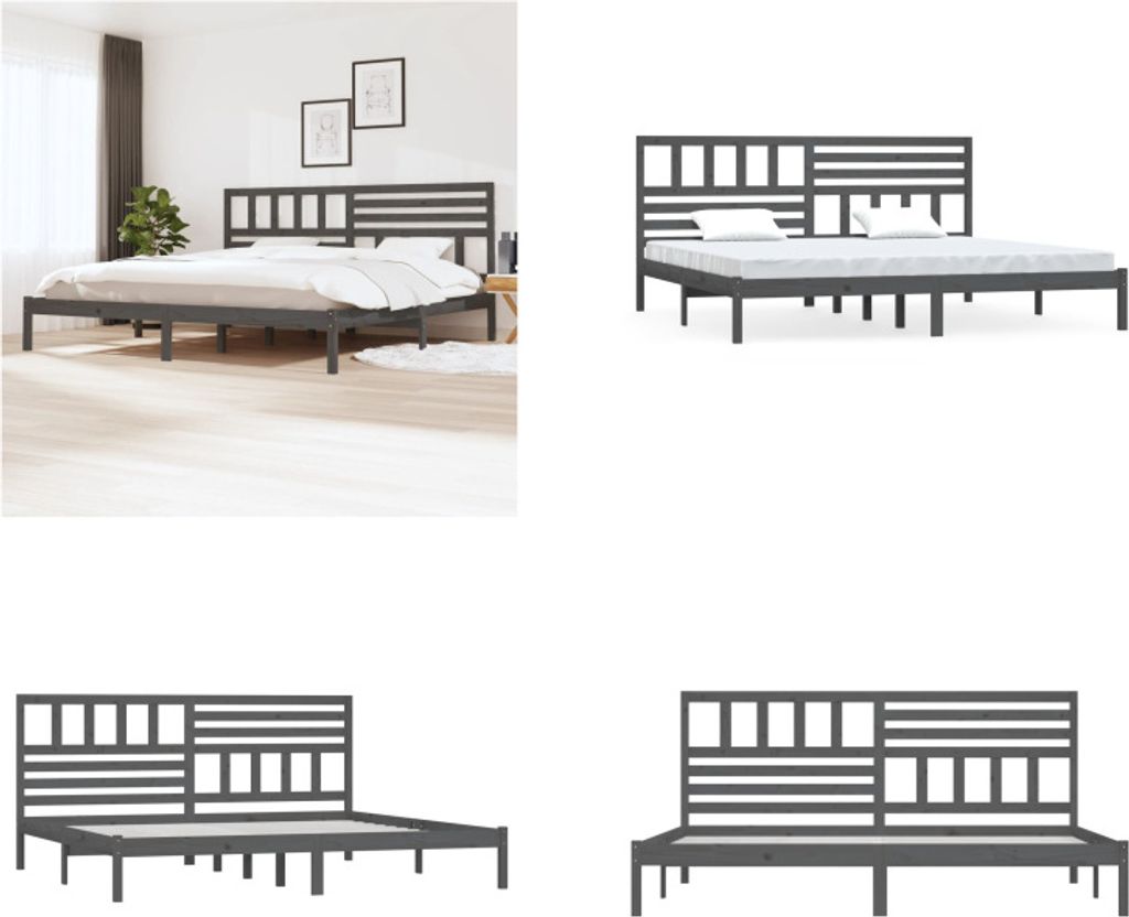 vidaXL Massivholzbett Grau Kiefer 200x200 cm - Bettrahmen - Bettgestell - Bett - Massivholzbett