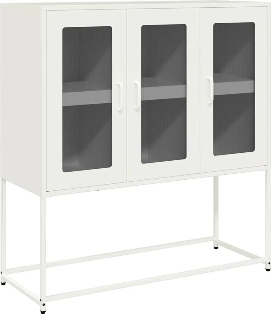 Mobile Credenza vidaXL in Acciaio Bianco - Organizzazione Ufficio 107cm - 2