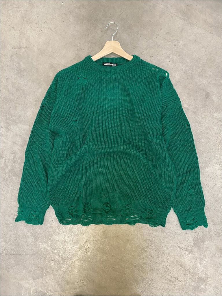 Männer Knit mit Riss Drop Shoulder Pullover Oversize L Grün Produktbild 