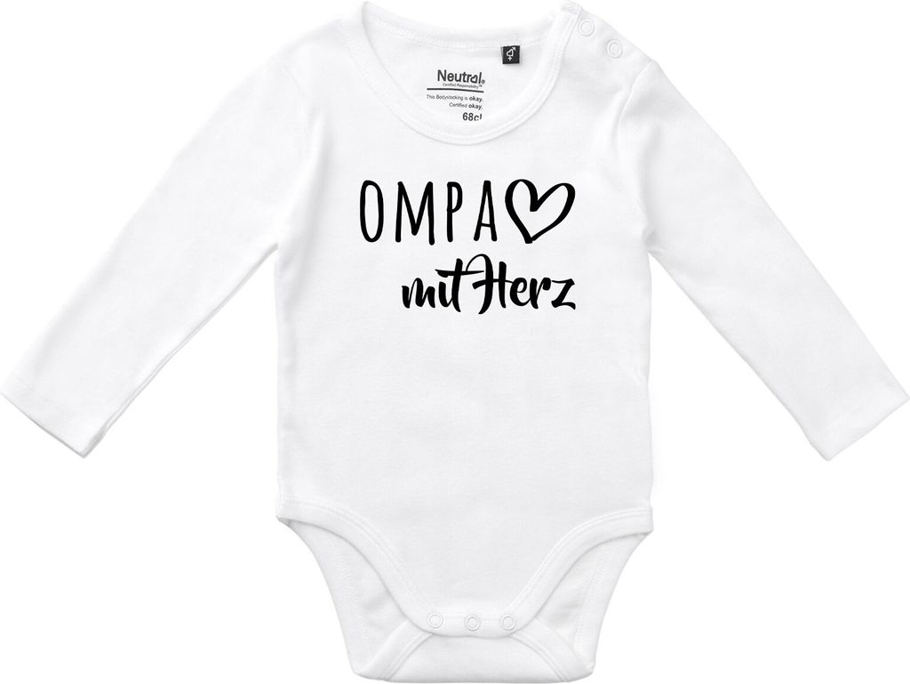 Huuraa Baby Body OMPA mit Herz 74 White Baumwolle Fairtrade Langarmbody Geschenkidee