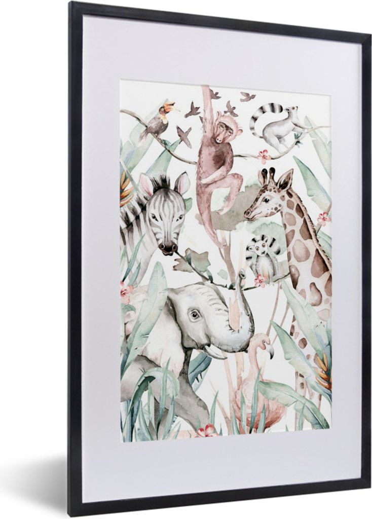 MuchoWow MuchoWow Gerahmtes Poster Aquarellieren - Tiere - Elefant - Jungen - Mädchen - Kinder - Kinder 40x60 cm - Poster mit zchwarzem Bilder...