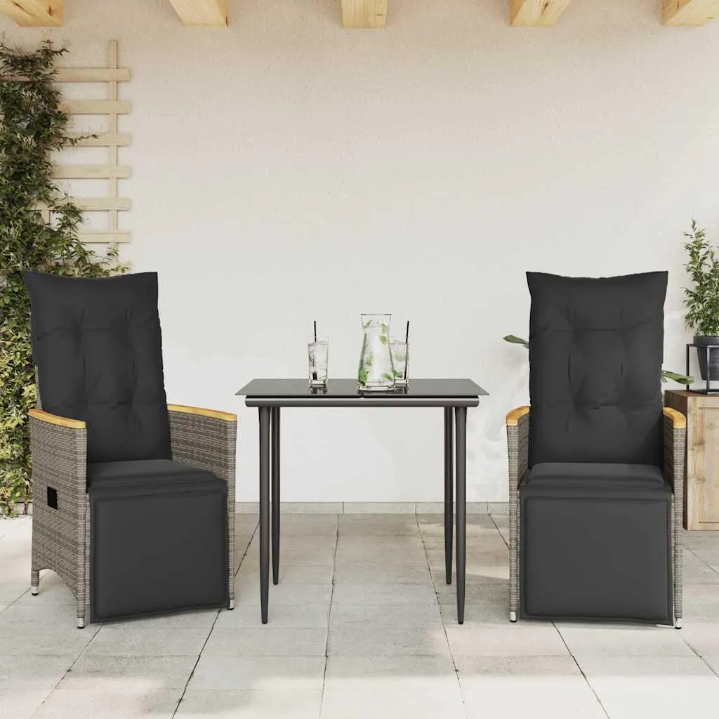 vidaXL Fauteuil de Jardin Gris 2 pcs avec Coussin Réglable Polyrotin