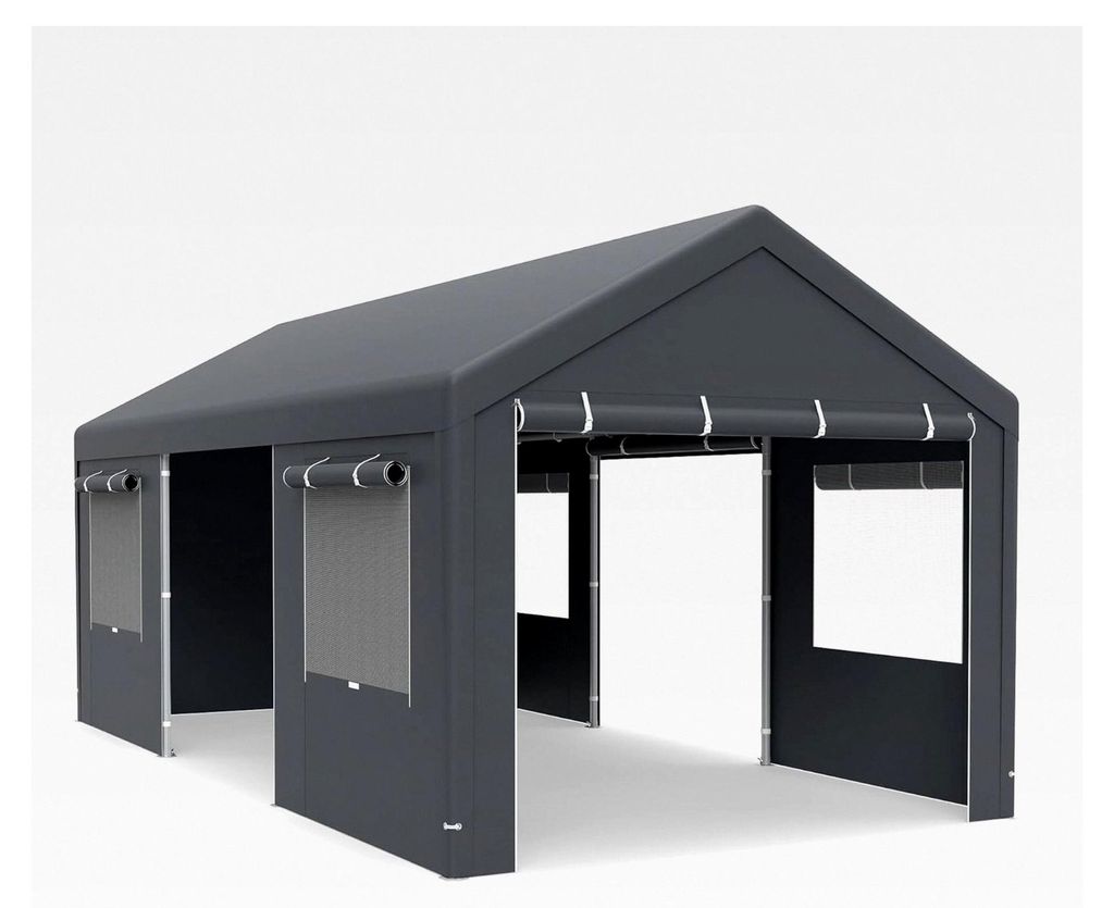 extra großes Carport-Zelt, Lagerzelt mit aufrollbaren Fenstern, abnehmbaren Seitenwänden und Türen, wasserfeste PE-Plane, wetterfeste Garage fü...
