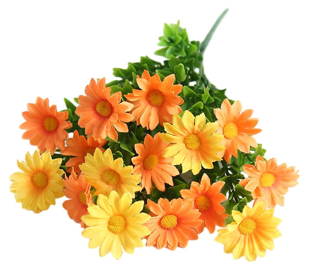Künstlicher Blumenstrauß mit grünen Blättern, realistisch, UV-beständig, aus Kunstseide, für drinnen und draußen, Garten, Terrasse, Balkon, ...