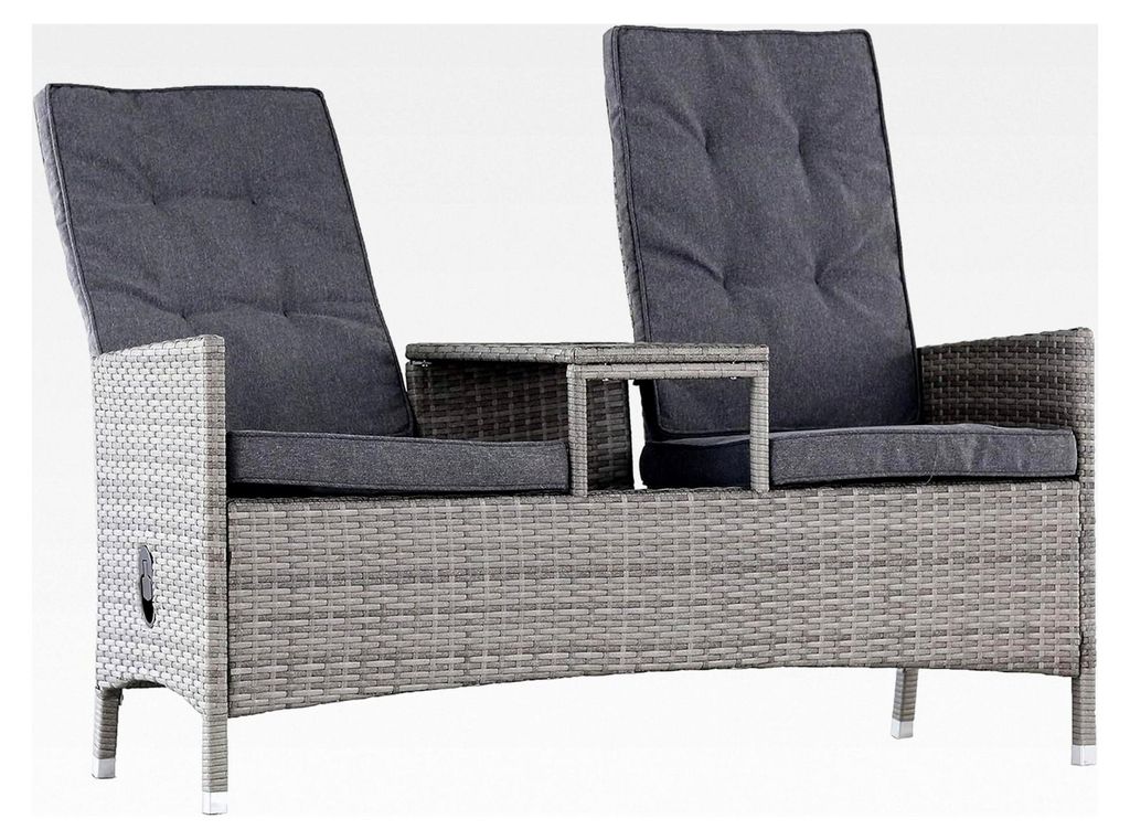 2-Sitzer Gartenbank Loveseat, Polyrattan, wetterfest inkl. Tisch und Auflagen, verstellbare Rückenlehne