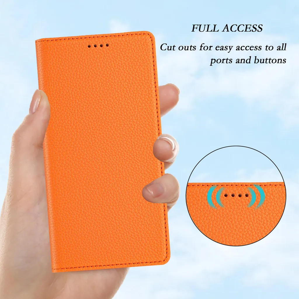 Cover Elegante Realme 10 Pro+ in Pelle Arancione con Slot Carte e Stand - 8