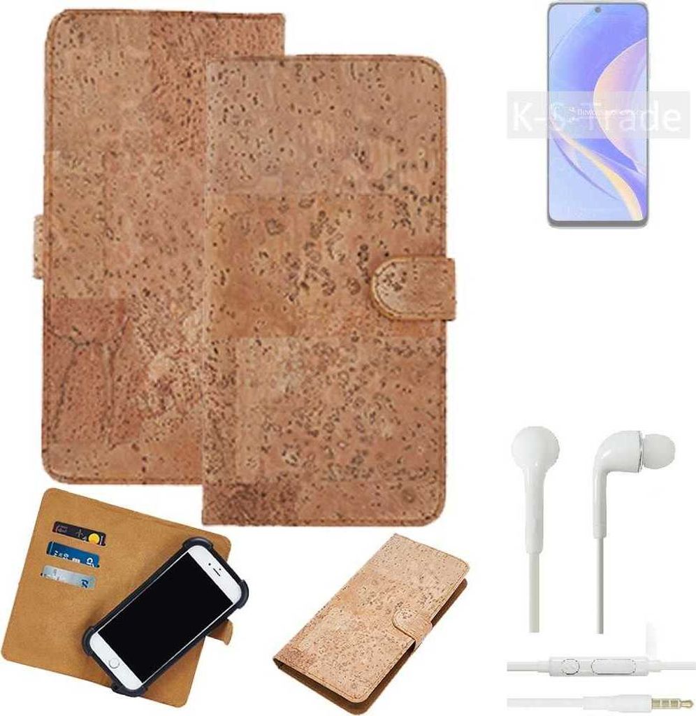 K-S-Trade Hülle kompatibel mit Huawei nova Y90 + in ear Kopfhörer Kork Handyhülle Cover Schutzhülle TPU Case Bumper in Hellbraun, (1x)