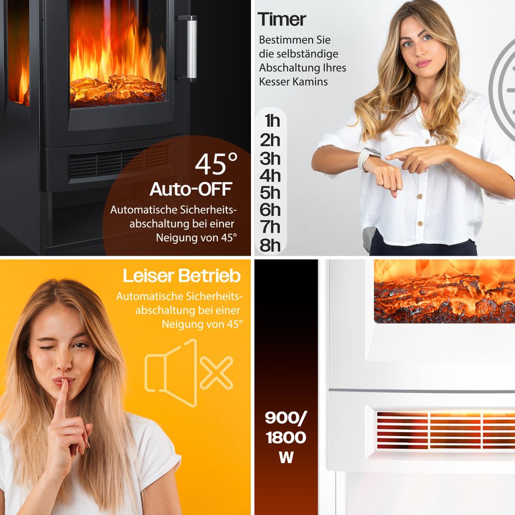 KESSER® Elektrokamin mit Heizung Panorama-Sichtfenster Produktbild 10