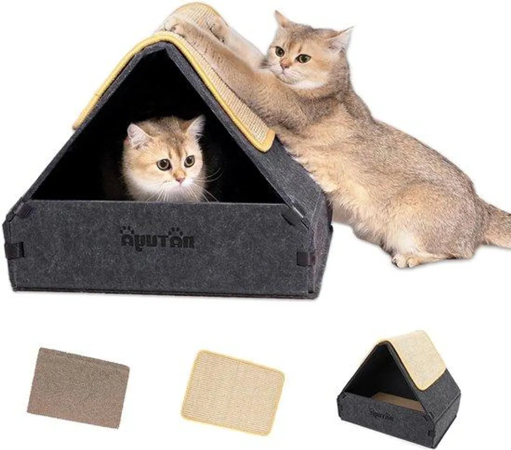 Niche chat grise facile à nettoyer - Maison pliable contre les poils