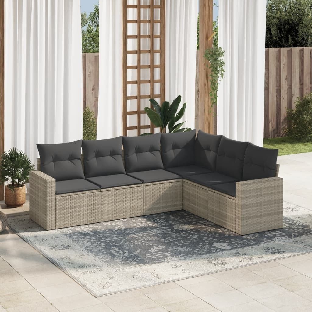 Maison Exclusive - 6-tlg. Garten-Sofagarnitur mit Kissen Hellgrau Poly Rattan