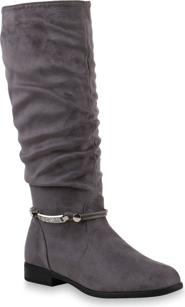 VAN HILL Damen Klassische Stiefel Strass Zierperlen Schuhe Leicht Gefüttert 818331, Farbe: Grau, Größe: 42