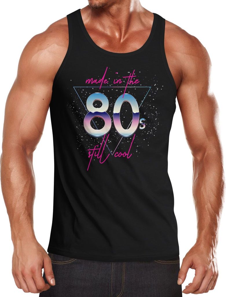 Herren Tanktop Geburtstag the 80's still cool Retro Eighties Achtziger Geschenk Fun-Shirt Moonworks schwarz S
