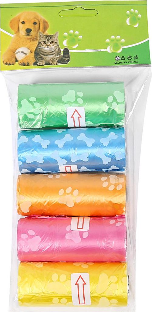 Hundekotbeutel farbig mit Pfotenaufdruck, 5 Rollen á 14 Produktbild 