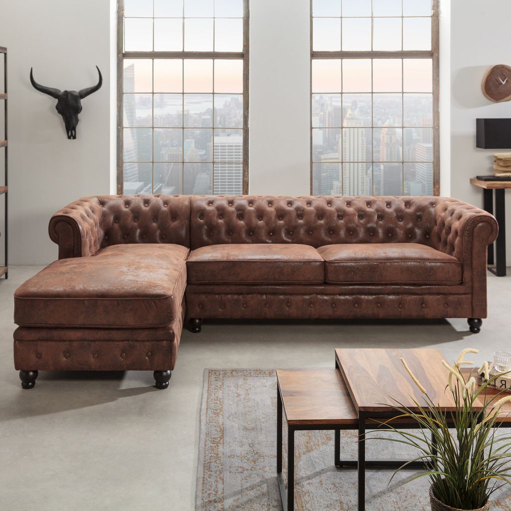 Rohová pohovka Chesterfield 270 cm, starožitně hnědá, s Obrázek produktu 