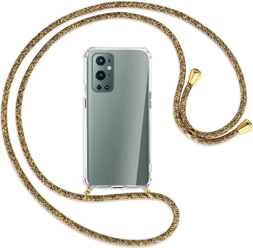Handykette Backcover-Schutzhülle mit Band (Metall goldfarben) für OnePlus 9 Pro - braun+beige