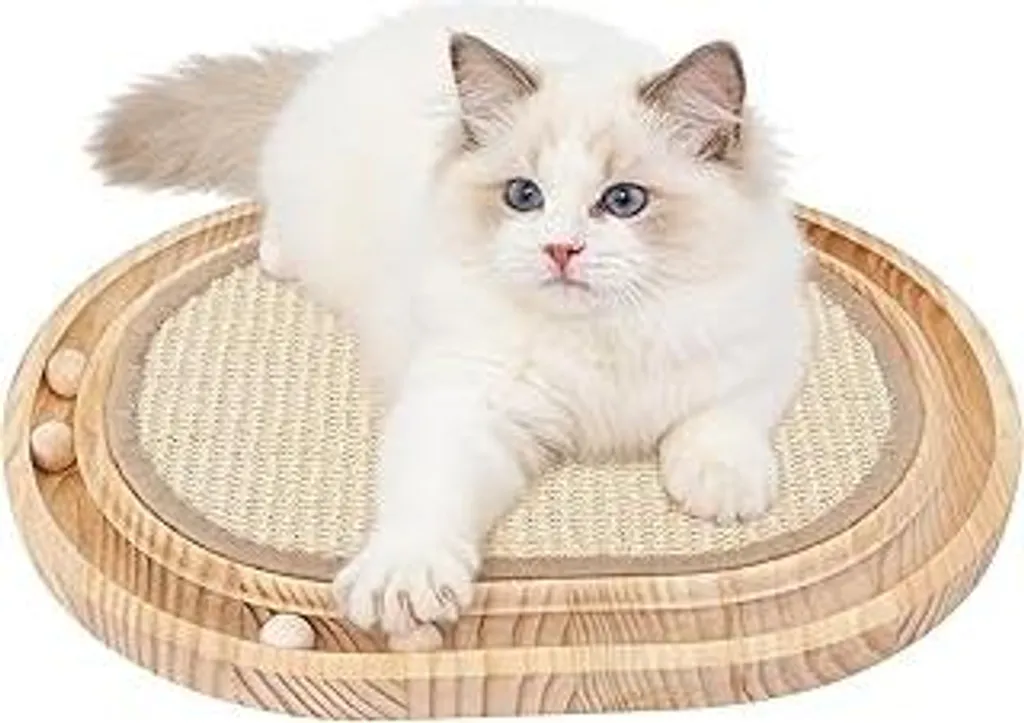 Tiragraffi Gatti 2 in 1 Sisal Naturale e Pista con 4 Biglie in Legno