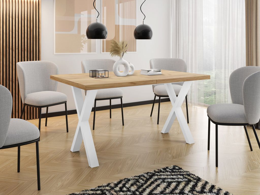 Rechteckiger Ausziehbarer Esstisch - Großer Modern-Stil Tisch mit Weißen Metallbeinen 120 140 160 cm bis 220 240 260 cm - Spacesaver - 160 x 90 c...