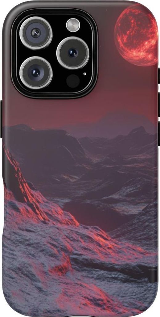 Gebirgslandschaft mit rotem Mond – Handyhülle Kompatibel mit iPhone 16 Pro