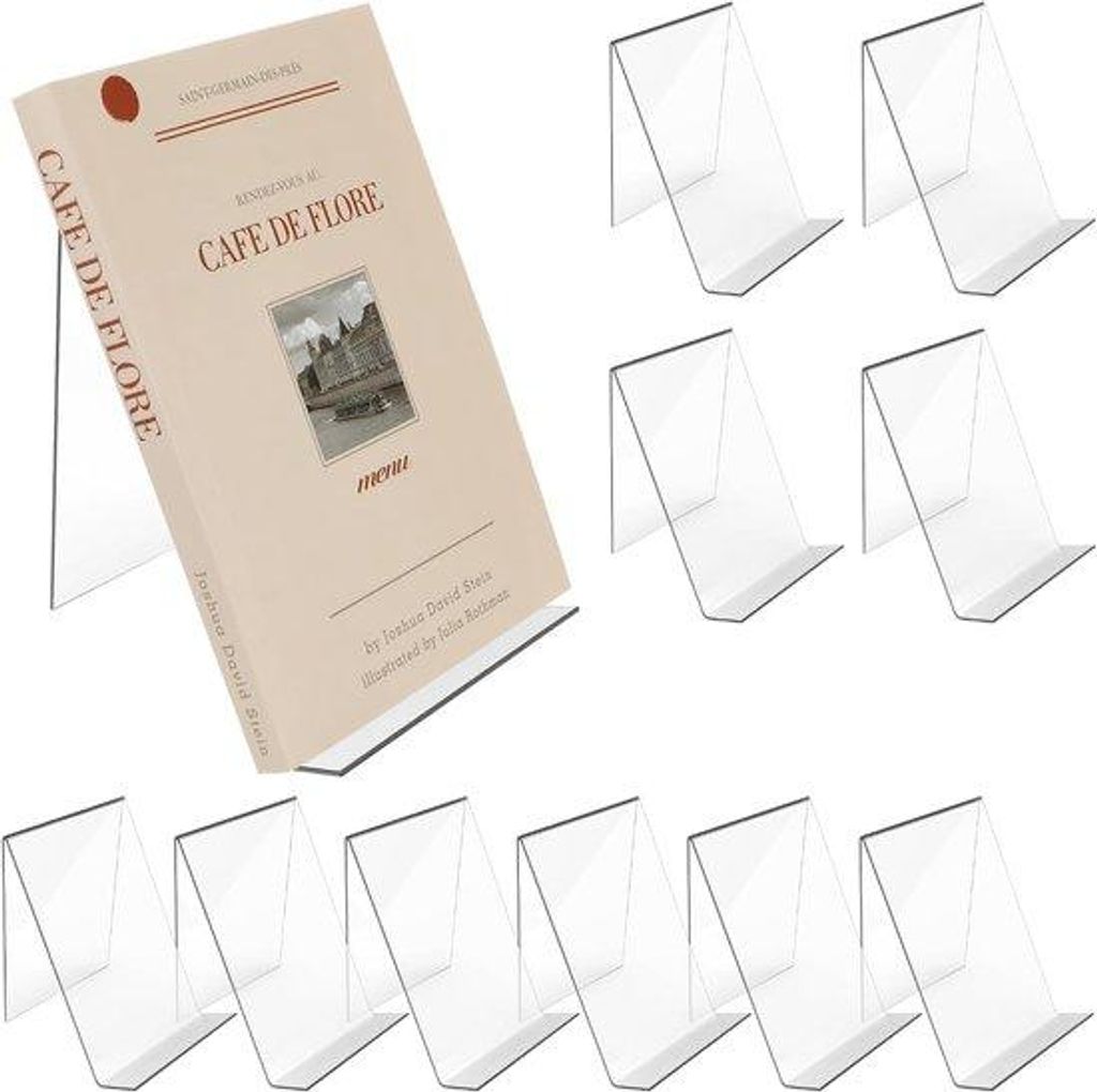 Famanu boekenstandaard, 10 stuks - transparante acryl Productafbeelding 