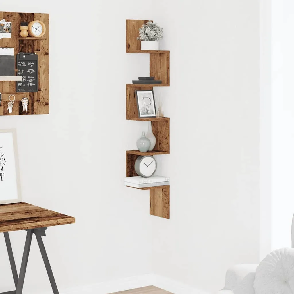 SYFAX™ Mensola Angolare Legno Antico - Risparmia Spazio con Stile - 1