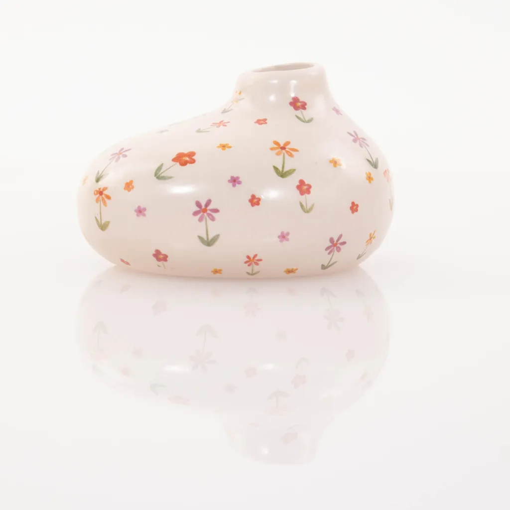 Petit vase à fleurs BLÜMI au design fleuri printanier, hauteur 15cm