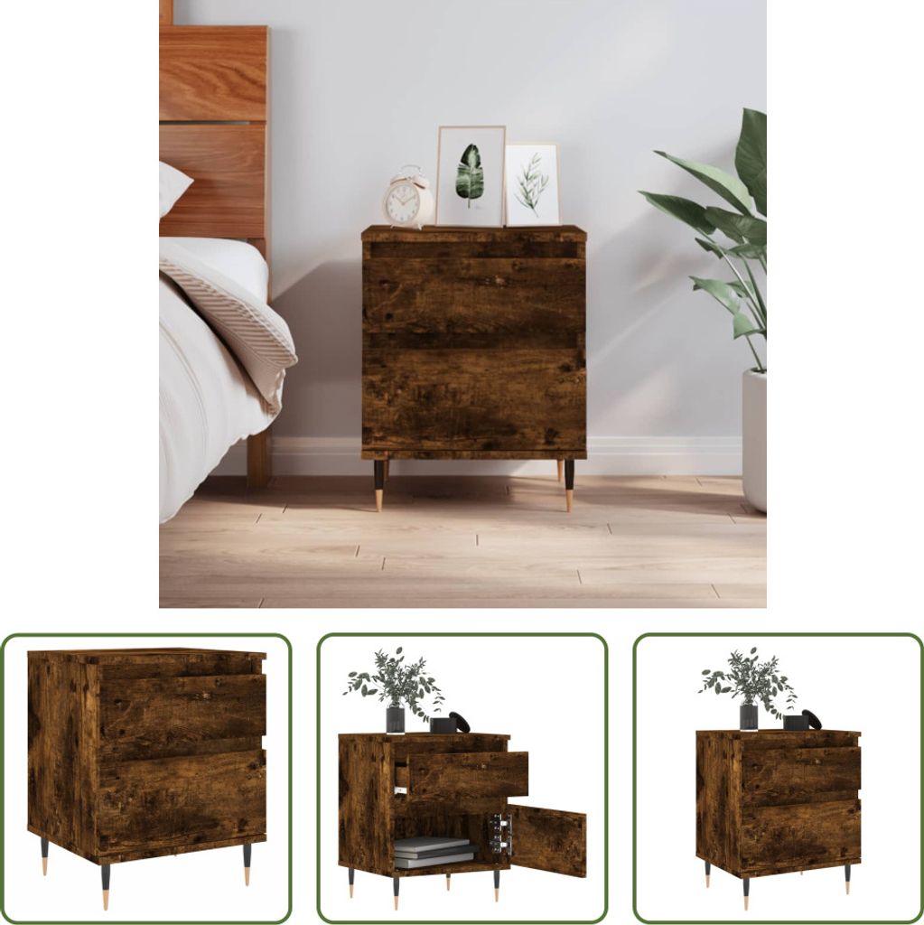 The Living Store Nachttisch Räuchereiche 40x35x50 cm Holzwerkstoff