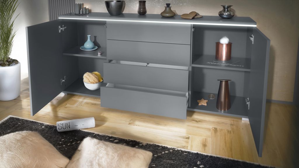 Commode/buffet Logan 2 Portes - 82x78x37 Cm - Noir Mat - Soft Close - Fabriqué En Allemagne - 9