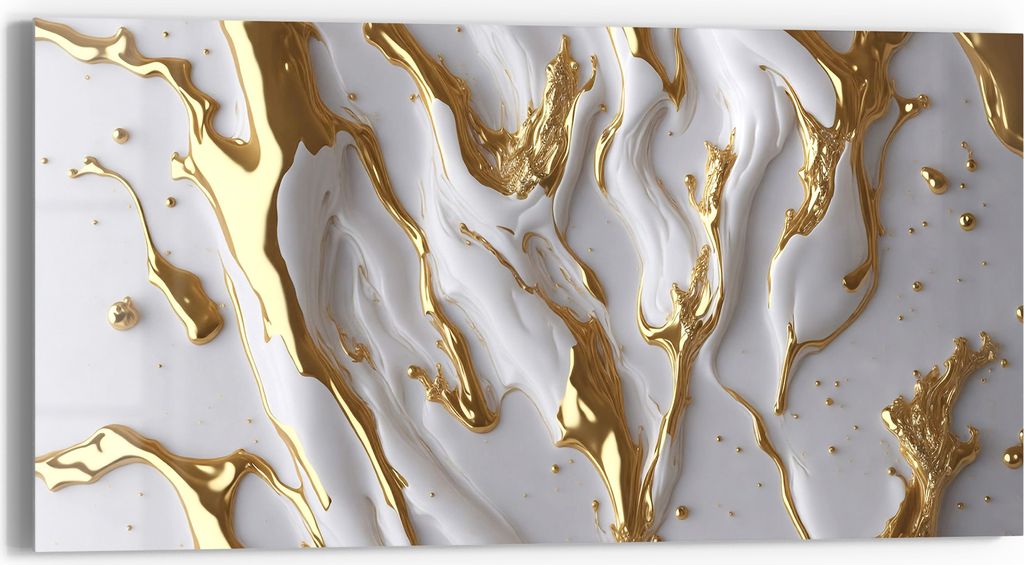 DEQORI Glasbild Echtglas 60x30 cm 'Goldene Fließkraft' Wandbild Bild modern Deko