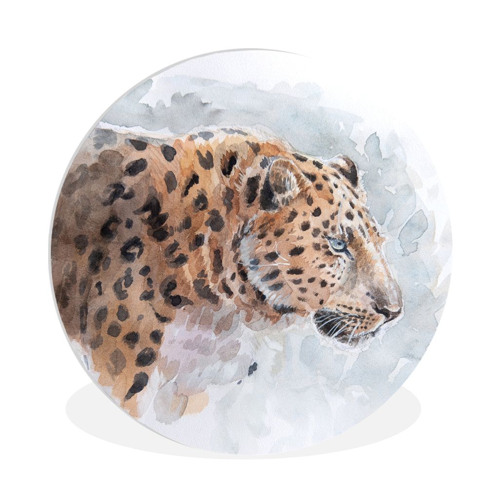 MuchoWow Rundes Wandbild - Runde Bilder Panther - Aquarell - Tiere Ø 90 cm Kreis Wanddekoration Kunststoff - Wandkreis - Wandschmuck - Wand-Krei...