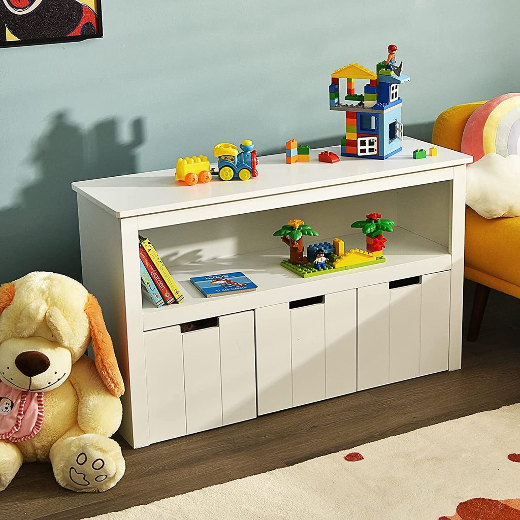 Kinderregal Spielzeugschrank mit 3 Schubladen auf Rollen, Spielzeugaugbewahrug für Kinder, Spielzeug-Organizer Spielzeugregal für Kinderzimmer un...