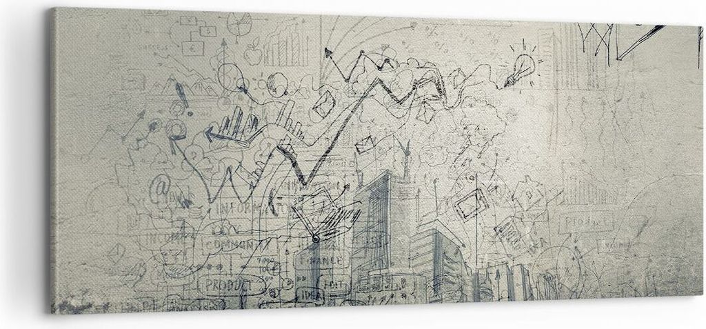 Bild auf Leinwand - Leinwandbild - Graffiti Tapete Zeichnung Haus - 100x40cm - Wand Bild - Wanddeko - Leinwanddruck - Bilder - Kunstdruck - Wanddek...