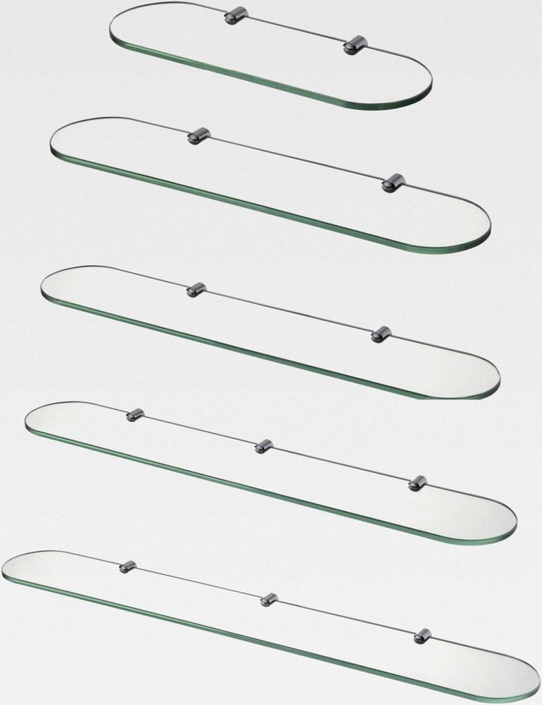 Glasregal Glasablage Wandregal Glas 8mm Hartglas,Klarglas + Chrom Glasklemme,Glas Regal für Badezimmer 60 x 12 cm,E3308-60HC