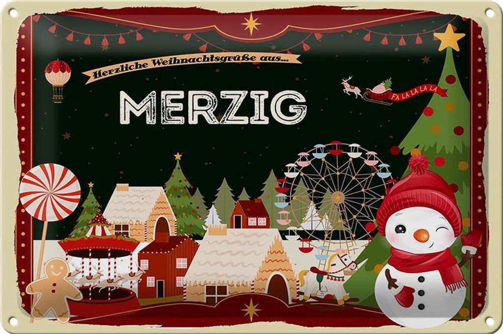 Blechschild Weihnachten Grüße MERZIG FEST 30x20cm