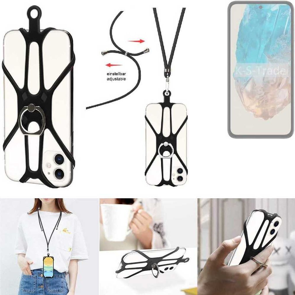 K-S-Trade 3in1 Handykette Handyband Handykordel Halsband Smartphone-Ring Handy-Ring kompatibel mit Samsung Galaxy M35 5G Fingerhalterung Handyring