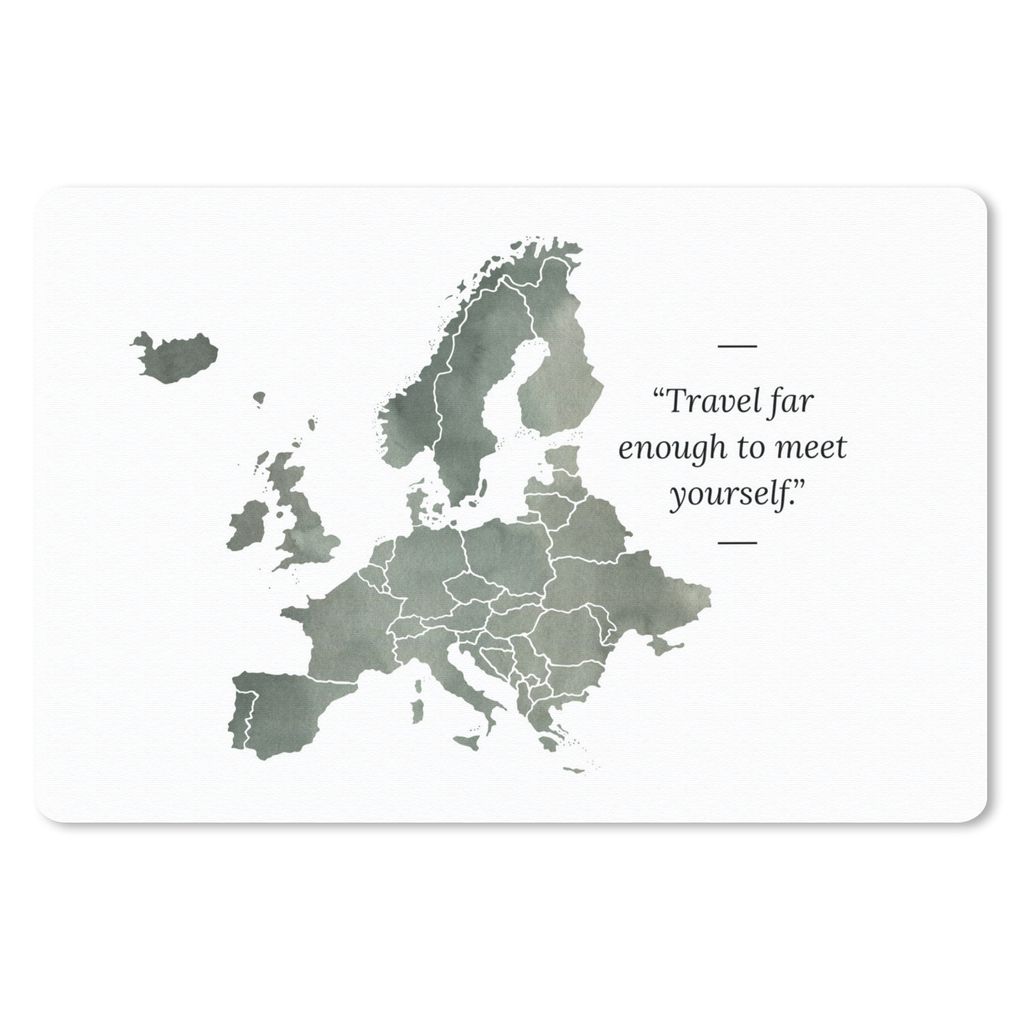 MuchoWow Schreibtischunterlage Karte Europa - Zitate - Grau 60x40 cm - XXL Mauspad - Großes Mauspad